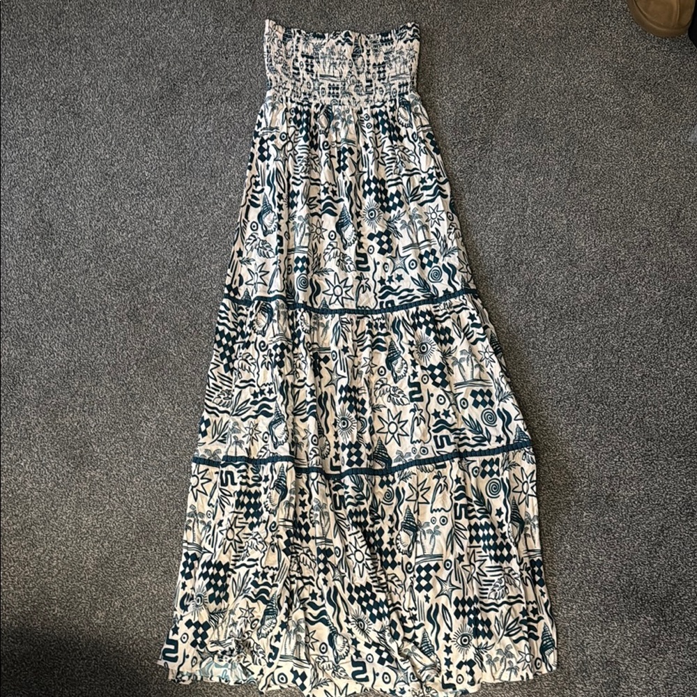 Shore Blue and White Tiered Maxi Dress